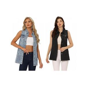 2 упаковки женской повседневной безрукавки с карманами и пуговицами, джинсовая жилетка миди Inspire Chic, Black Grey Blue