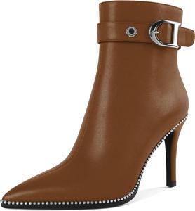 Женские ботильоны Eldof с каблуком-стилетто, молнией и заостренным носком для платья, 3,5 дюйма, Brown