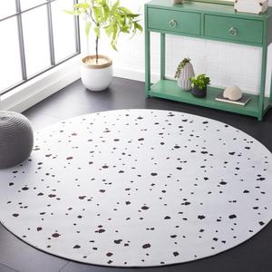 Ковер SAFAVIEH, 183 x 183 см, из коллекции Washable Rug Faux Hide - круглый, Ivory & Black, противоскользящий, с принтом, идеально для гостиной, спальни, домашнего офиса, столовой (FAH502A)