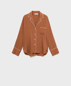 Женская рубашка с контрастной отделкой и текстурированной поверхностью MANGO, Brown