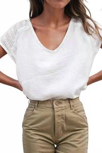 Футболка с V-образным вырезом и кружевом, вязанная крючком сзади, белая Aapparella, белый