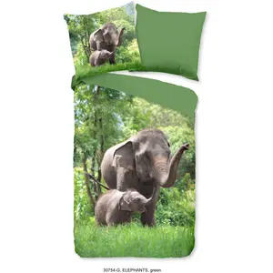 Доброе утро детское постельное белье "Слоны", хлопок, 135х200, молния, двусторонний вид, детский, слоник, зеленый Good Morning