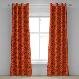 Оранжевая штора на люверсах ABAKUHAUS, серия Цветок мака, романтический богемный художественный рисунок, декоративные двухпанельные шторы, 280 см x 260 см, цвет: жженый оранжево-желтый Abakuhaus