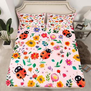 Erosebridal Простыня на резинке Ladybug в стиле бохо с цветочным принтом, розовая, Pink Red Black Yellow Green Blue Purple