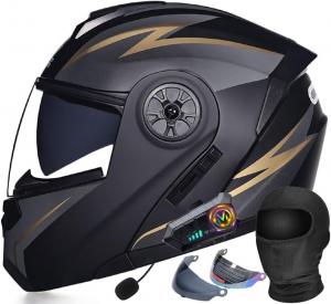 Шлем модульный Halying Motorcycle Bluetooth, черный / золотой