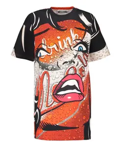 Платье-Футболка из хлопка с принтом Moschino, мультиколор