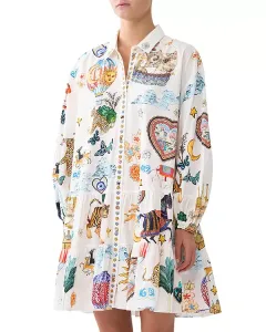 Платье с длинными рукавами и принтом, многоярусное Camilla, мультиколор