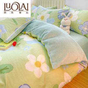 LUOLAI HOME Комплект постельного белья, 4 предмета, 180 см, простыня, 200×230 см, хлопок, вельвет, цвет MR Honey Language Blooming