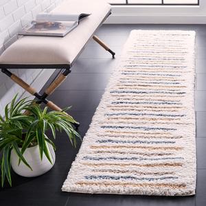 Ковер-ковер-дорожка SAFAVIEH, 67 x 244 см, Calico Shag Collection, Ivory & Gold, дизайн в полоску, не линяет и прост в уходе, идеален для помещений с высокой проходимостью в гостиной, спальне (CLC110A)