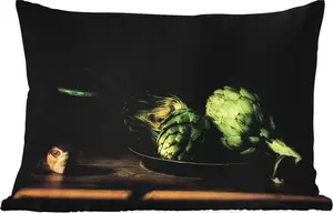 Подушка для улицы - Натюрморт - Тарелка - Артишок - Живопись - 50x30 см - Устойчива к атмосферным воздействиям - Подушка для отдыха - Подушка для дивана - Украшение для гостиной MuchoWow