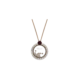 Кулон на цепочке Chopard Happy diamonds из розового золота с бриллиантами и рубином