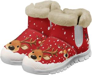 Женские зимние ботинки с плюшевой подкладкой, теплые уличные ботильоны от скольжения для холодной погоды Glomenade, Cartoon Reindeer - Christmas