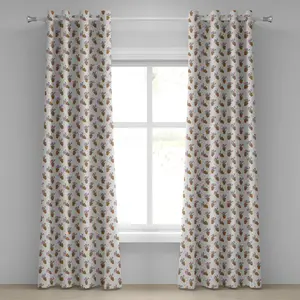 Шторы-суккуленты на люверсах ABAKUHAUS, экзотические кактусы с розовыми цветами и мелкими точками в цветочных горшках, декоративные двухпанельные шторы, 280 см x 225 см, светло-коричневый, зеленый, розовый Abakuhaus