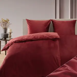 Постельное белье 140x200 и 2x 80x80 см из кашемирового плюша темно-красного цвета Blumtal