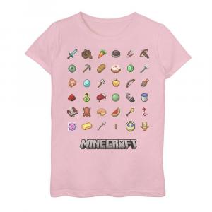 Футболка с рисунком сетки «Путеводитель по предметам» для девочек 7–16 лет в Minecraft, розовый