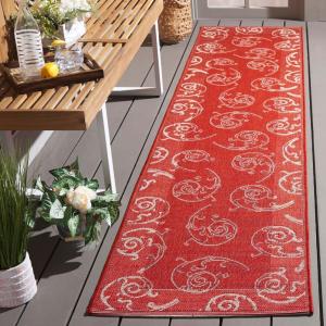 Ковер SAFAVIEH, 69 x 201 см, для улицы из коллекции Courtyard, моющийся, ковер-дорожка, цвет Red & Natural, не линяет, легко чистится, идеально для патио, прихожей, гардеробной, коридора, кухни (CY2665-3707)
