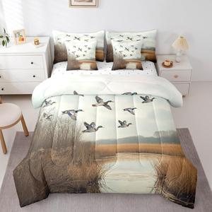 Erosebridal Комплект постельного белья 7Pcs Duck Hunting с утиным принтом в деревенском стиле, Grey White