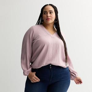 Туника с V-образным вырезом и расклешенными рукавами Plus size Nine West, Washed Grape