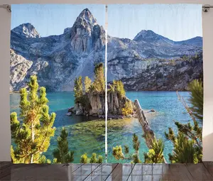 Шторы ABAKUHAUS Mountains Rustic, Sierra Nevada Lake Spring, универсальные ленточные шторы для гостиной с петлями и крючками, 280 x 225 см, цвет: желтый, зеленый, синий, серый Abakuhaus