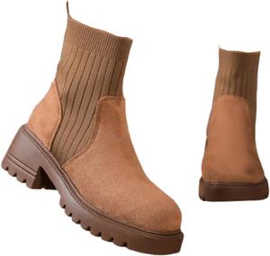 Женские ботинки, ботинки на массивном каблуке, с круглым носком в западном стиле, с нескользящей подошвой для повседневной носки Generic, Brown -F