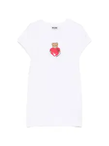 Платье с принтом в виде сердечек Moschino Kids, белый