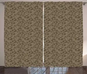 Шторы ABAKUHAUS Brown Rustic Curtain, Leaves & Flowers Vintage, универсальные ленточные шторы для гостиной с петлями и крючками, 280 x 245 см, цвет: коричневый, серо-коричневый Abakuhaus