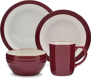 Набор столовых приборов, 16 предметов, на 4 персоны, красный, кремовый, керамика - | Foundry Barbary & Oak