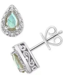 Серьги-Гвоздики в форме груши с ониксом и бриллиантами из стерлингового серебра (также из бирюзы и лабрадорита) Macy'S, labradorite