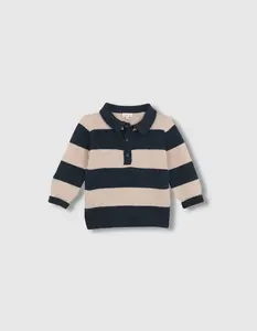 Детское полосатое поло с длинным рукавом Gocco, темно-зеленый