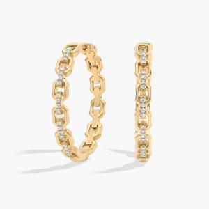 Серьги-кольца с бриллиантами в форме геометрических звеньев из желтого золота 14 карат Blue Nile