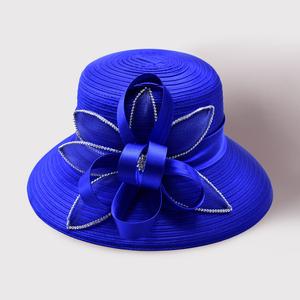 FASHNZFAB Нарядная шляпка с бантом и оправой из страз и цветами