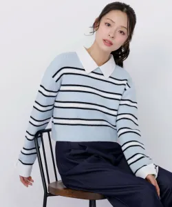 Свободный укороченный трикотажный свитер с воротником Jill By Jill Stuart, цвет Blue Border 1