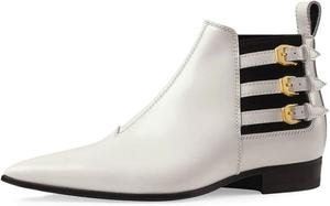 Женские туфли YDN с заостренным носком, на плоской подошве, ботильоны до щиколотки, эластичные, с низким каблуком, тройными пряжками, офисные и повседневные, размеры US 4-16, White