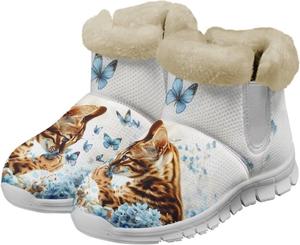 Противоскользящие зимние ботинки для женщин с полностью теплой фланелевой подкладкой, удобные эластичные меховые ботинки на зиму Glomenade, Cat Butterfly
