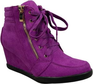 Женские высокие кроссовки TZ 56 с классическим шнуровкой, модные и удобные на танкетке для ходьбы Forever Link, Puprle