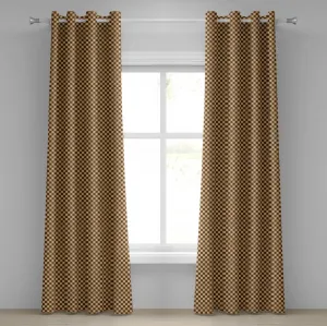 Клетчатая штора на люверсах ABAKUHAUS, пустая деревянная шахматная доска, мозаичная текстура, изображение шахматной игры, тема хобби, декоративные двухпанельные шторы, 280 см x 225 см, светло-коричневый Abakuhaus