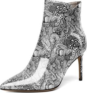 Женские ботильоны SAMMITOP на шпильке, ботильоны с высоким каблуком и сексуальной боковой молнией, модные ботильоны, обувь на осень и зиму, каблук 3,5'', Flower-White