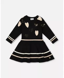 Вязаное платье для девочки, черное, с блестящими сердечками – для малышей|детей Deux par Deux, черный
