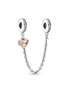 Подвеска-цепочка безопасности Семейное сердце Pandora, стерлинговое серебро, покрытие из 14-каратного розового золота