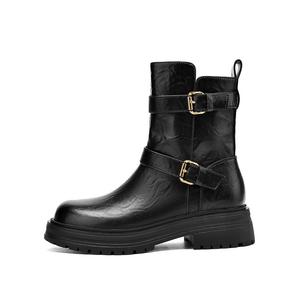 Винтажные универсальные, вестерн деним, ботинки мид-кальф мартин бут высота каблука 4.5см женские JOSINY, черный