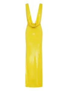 Платье макси с воротником-хомутиком, украшенное пайетками Alex Perry, желтый
