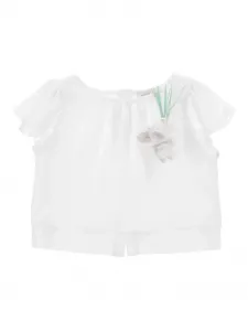 Топ с оборками и цветочной аппликацией Monnalisa, белый