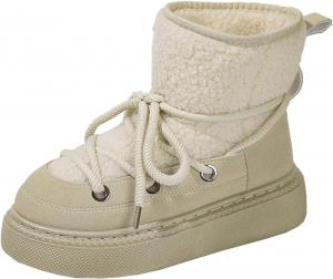 Зимние теплые меховые ботинки для женщин: модные ботильоны на шнуровке с толстой подошвой, противоскользящая обувь для походов и снега Generic, Beige