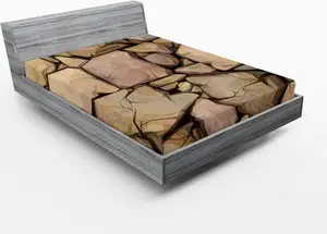 Простыня с натяжным потолком ABAKUHAUS с имитацией булыжника, нарисованная от руки иллюстрация концепции коттеджа с каменной стеной, 90 x 200 см, песочно-коричневый бежевый Abakuhaus