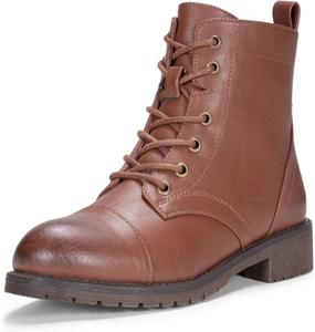 Женские ботильоны Vepose 910 на шнуровке, с плоской подошвой, модные боевые ботинки с низким каблуком, Ankle Booties-910-Mocha Brown