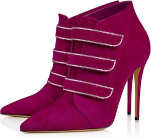 Generic Женские ботильоны с заостренным носком, сексуальные туфли-лодочки на каблуке-стилете, нарядные ботильоны, модные вечерние замшевые туфли однотонного цвета, классические ботильоны на молнии со стразами