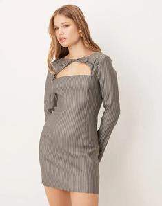 Мини-платье ASOS DESIGN с отделкой на груди в серую тонкую полоску
