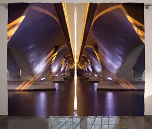 Штора ABAKUHAUS в деревенском стиле, азиатский этнический городской пейзаж, универсальная ленточная штора для гостиной с петлями и крючками, 280 х 225 см, фиолетово-желтая Abakuhaus