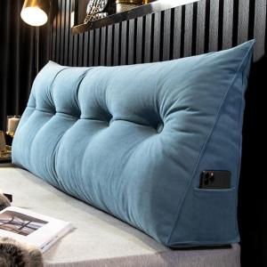 Клиновидная подушка-изголовье для кровати размера Queen, треугольная подушка для дивана-кровати, подушка для чтения и поддержки спины, съемный чехол (цвет: синий, размер: King (79 дюймов/200 см)) COZMAX, Blue