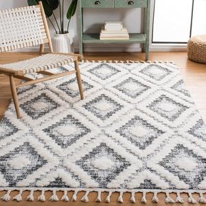 Ковер SAFAVIEH, 275 x 366 см, Moroccan Tassel Shag Collection, Ivory & Grey, идеально для помещений с высокой проходимостью в гостиной, спальне (MTS610A)